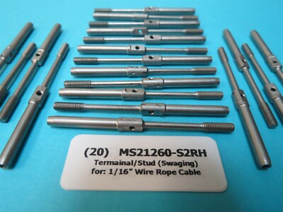 20) MS21260-S2RH Cable Swaging 1/16 Wire Rope Stud Stainless