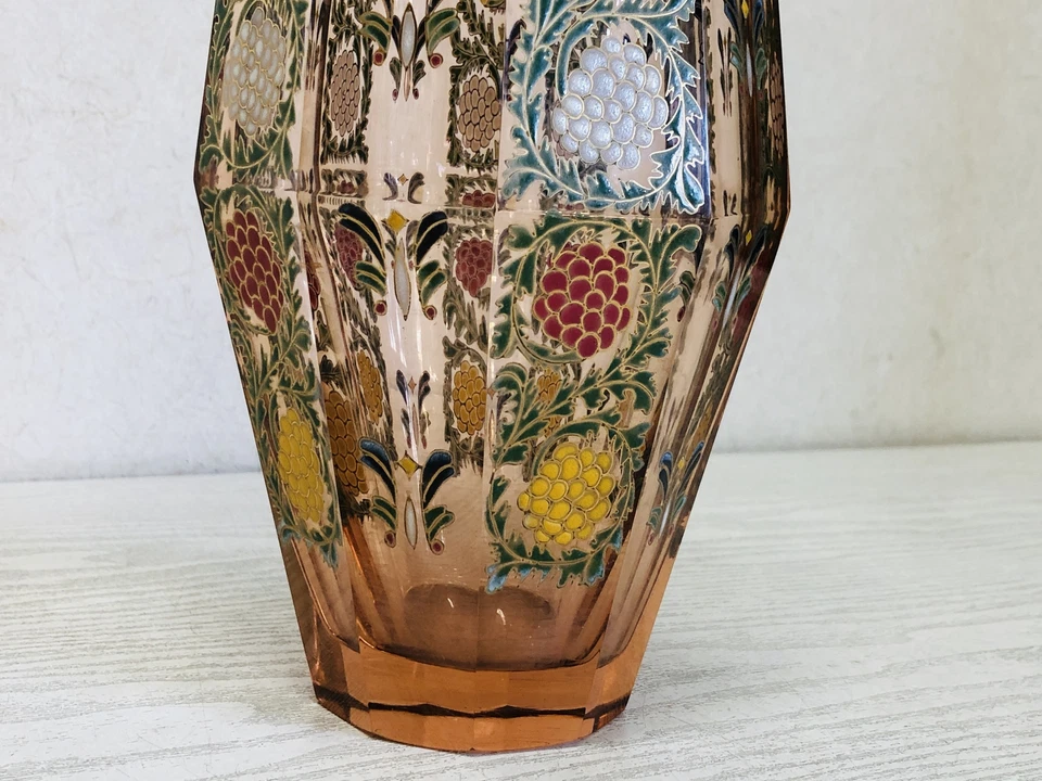 Y3708 FLOWER VASE Kiln Fired Painted Glass signed box Japan ikebana antique - Image 4 of 4