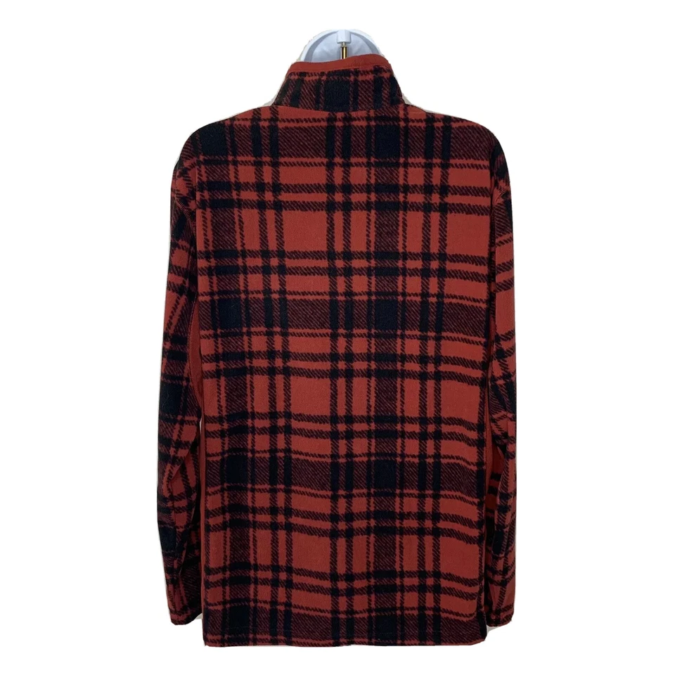 Chaqueta pulóver Columbia para mujer talla mediana roja negra a cuadros cuarto de cremallera Foto 3 de 4