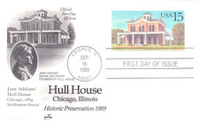 #UX134   Jane Addams' Hull House Chicago 1989 ARTCRAFT CACHET FD CARD UNAD