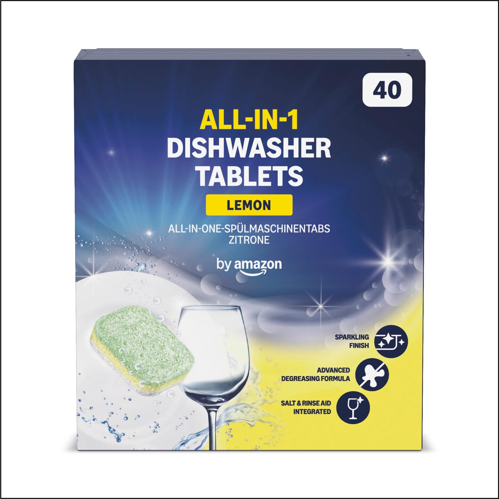 by Amazon ALL-IN-ONE Lemon Dishwasher Tablets, 40 tablets 40 count (Pack of 1)