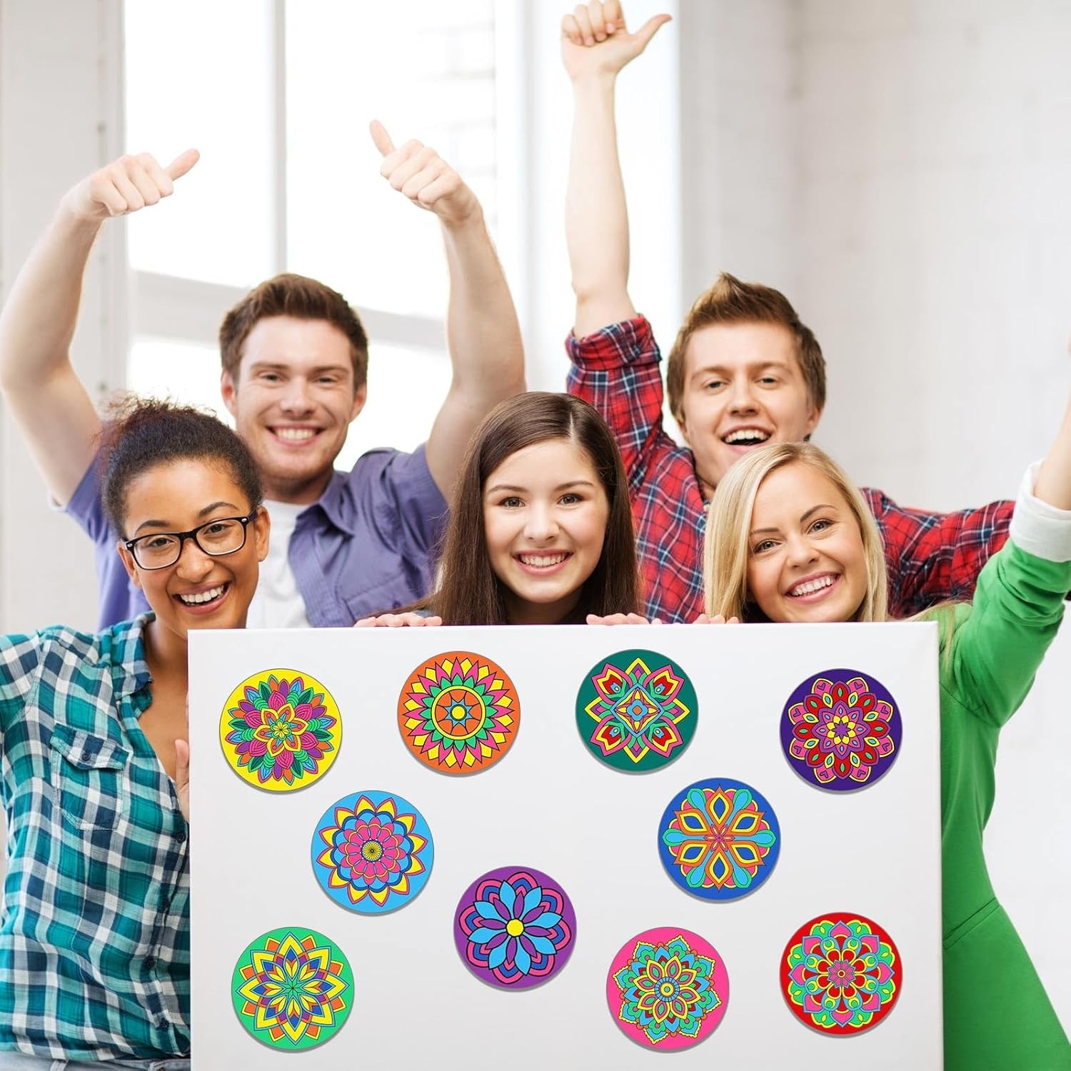 Relaxweex 50 Sets Magnetic Mandala Craft Painting Kits DIY Fridge multicolor 