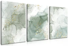 Sage Green Abstract Wall Art for Living Room - Minimalist Modern Canvas Marbl...