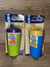 2- Vintage Gerber Fun Grips Insulated Cool Spill Proof Cups 9oz NOS NEW