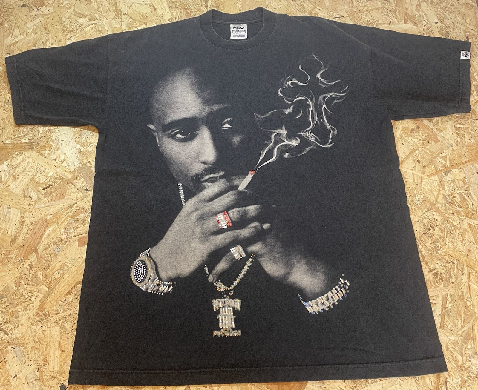 Vintage Tupac 2Pac Studded Jeweled Faded Black T-Shirt Pro Super Heavy 2XL