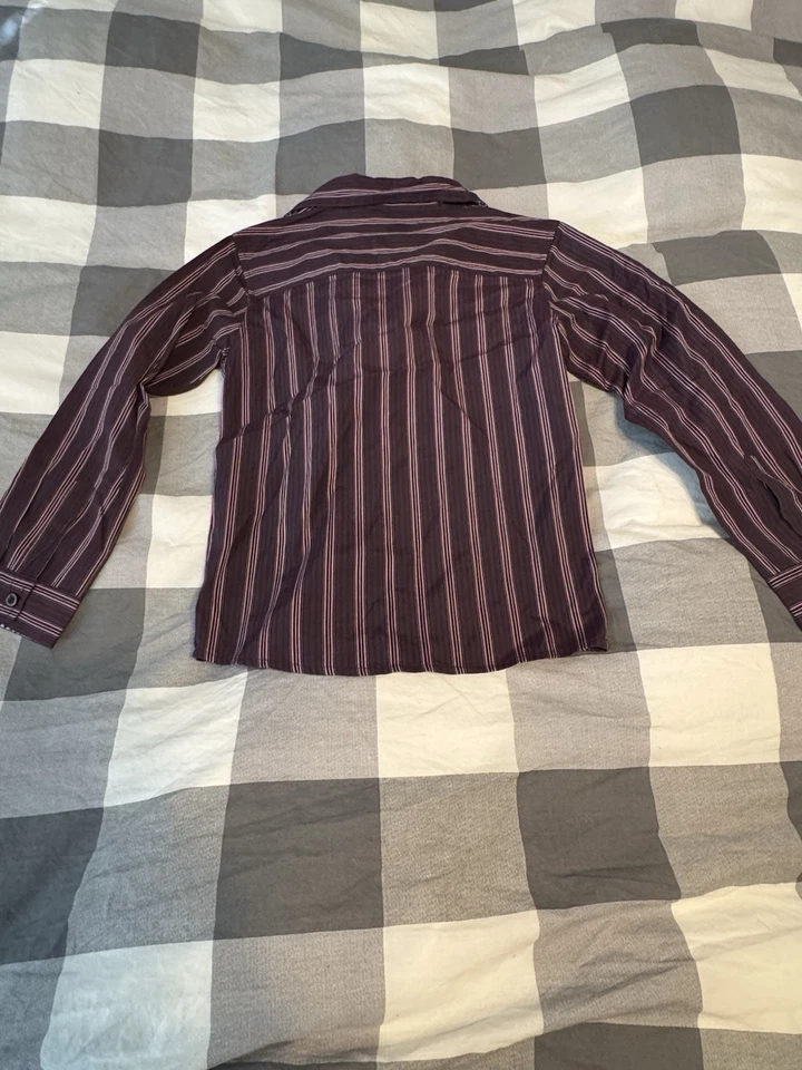 J Khaki Boys Western Button Up Shirt Size 7 - Striped with Leopard Trim - Image 2 of 3