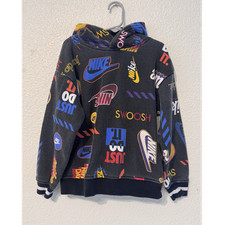 Nike Kids Pullover Hoodie 6-7 Years Black Multicolor Graphic Print Logo