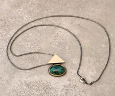 Stylischer vintage Anhänger Silber 835 vergoldet m. Malachit + Kette Silber 925