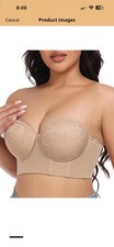 Fallsweet Strapless Beige Longline Lace Bra w/ Detachable Straps Back & Extender
