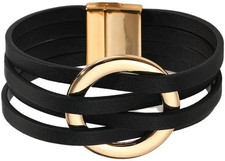 Circle Charm Leather Wrap Bracelet Boho Handmade Layered Cuff Bracelets for Wome