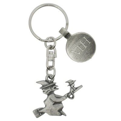 Personalisierter Schlüsselanhänger Hexe & Katze aus englischem Zinn in einem Etui