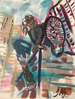 Unframed Abstract Woman On Building on Paper 15x11 Signed Contemporary — photo 2