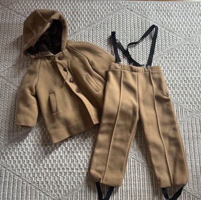 Toddler Boys Vintage Dress Coat With Suspender Pants Overalls 3T