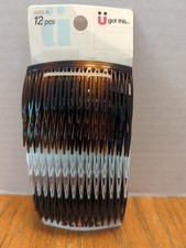 Scunci Plastic Side Hair Combs, Black, Clear, and Tortoise Shell, 12 Ct