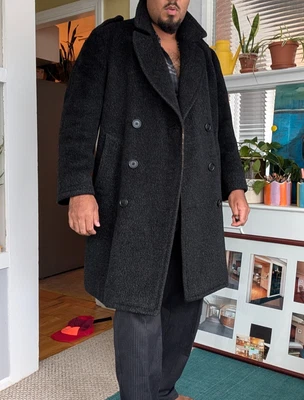 Vintage 1930s USA mens double breasted wool trench coat gray good condition  - Picture 1 of 13