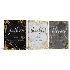 KREATIVE ARTS 3-Piece Black, Grey, and Gold Canvas Wall Art Set - Rustic Than...