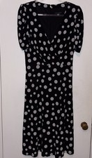 Tommy Hilfiger Black And White Polka Dot Dress Vneck Size 10 Classic Chic Cute