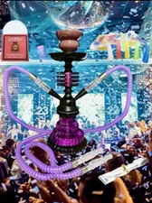 Mini Hookah Set 11” 2 Hose Portable Shisha Kit w/ Glass Vase & Accessories