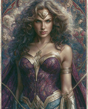 Wonder Woman in Purple-and-Gold Armor with Silver Tiara Print - 102242926