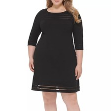 NWOT Jessica Howard Womens Black Knit 3/4 Sleeve Pullover Sweater Dress L LARGE