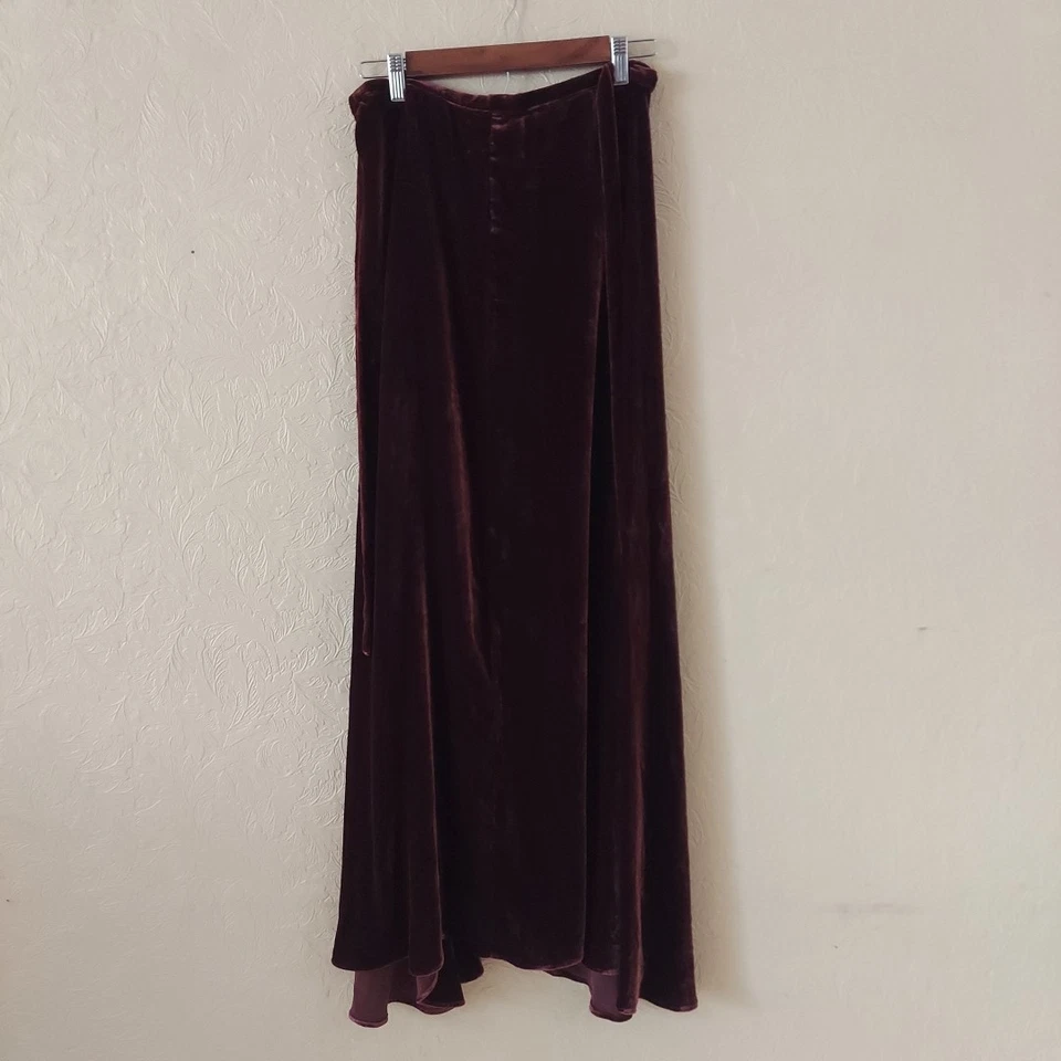 Reformation Burgundy Asymmetrical Velvet Wrap Skirt Sz Large - Image 3 of 4