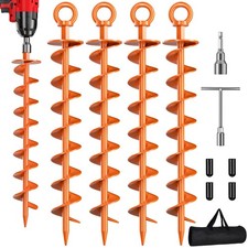 Phopich Ground Anchor Screw in, 4 Pack Spiral Trampoline Anchors with Nut,Orange