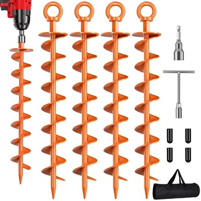 Phopich Ground Anchor Screw in, 4 Pack Spiral Trampoline Anchors with Nut,Orange