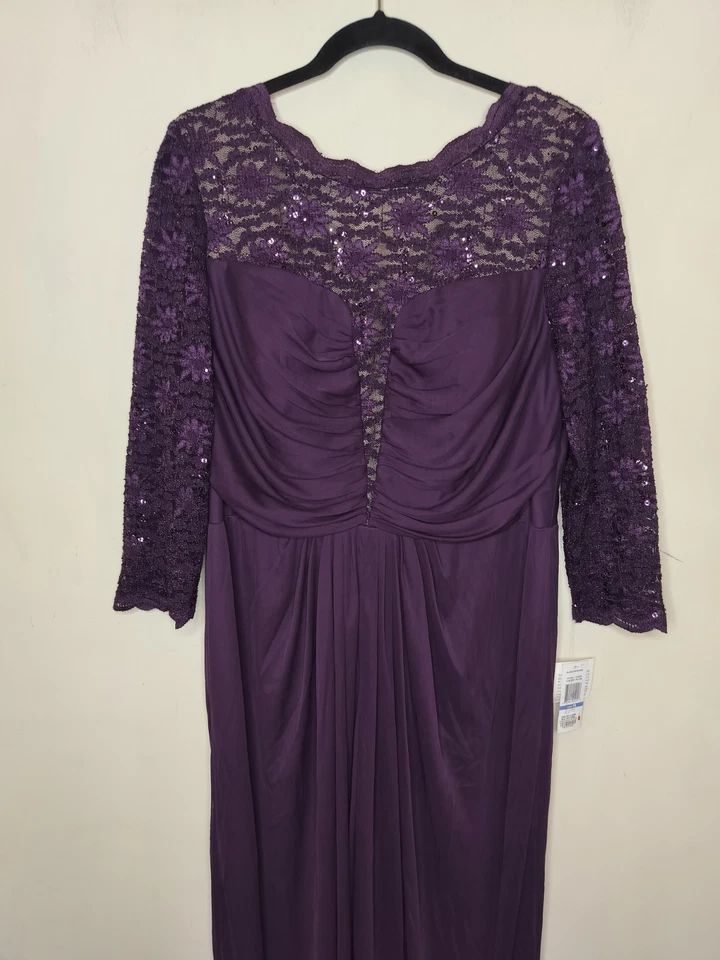 Alex Evenings Lace Gown Maxi Dress Size 18 Womens Plum Purple Gathered Flowy - Image 4 of 4