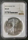 2013 $1 American Silver Eagle Dollar NGC MS69