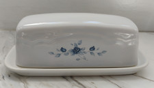 Pfaltzgraff POETRY GLOSSY Butter Dish Covered White Blue Flowers DISCONTINUED