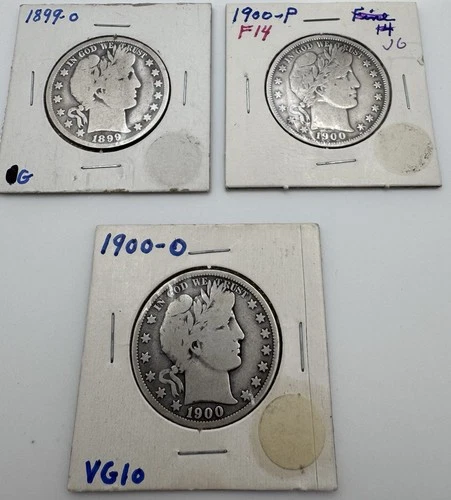 (3) 90% Silver barber Half Dollars Circulated. 1899-o, 1900-o, 1900-p