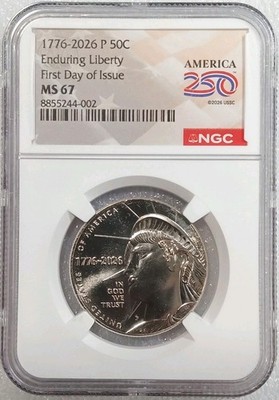 1776-2026 P Enduring Liberty Half Dollar 50C FDOI NGC MS67 - High Grade!