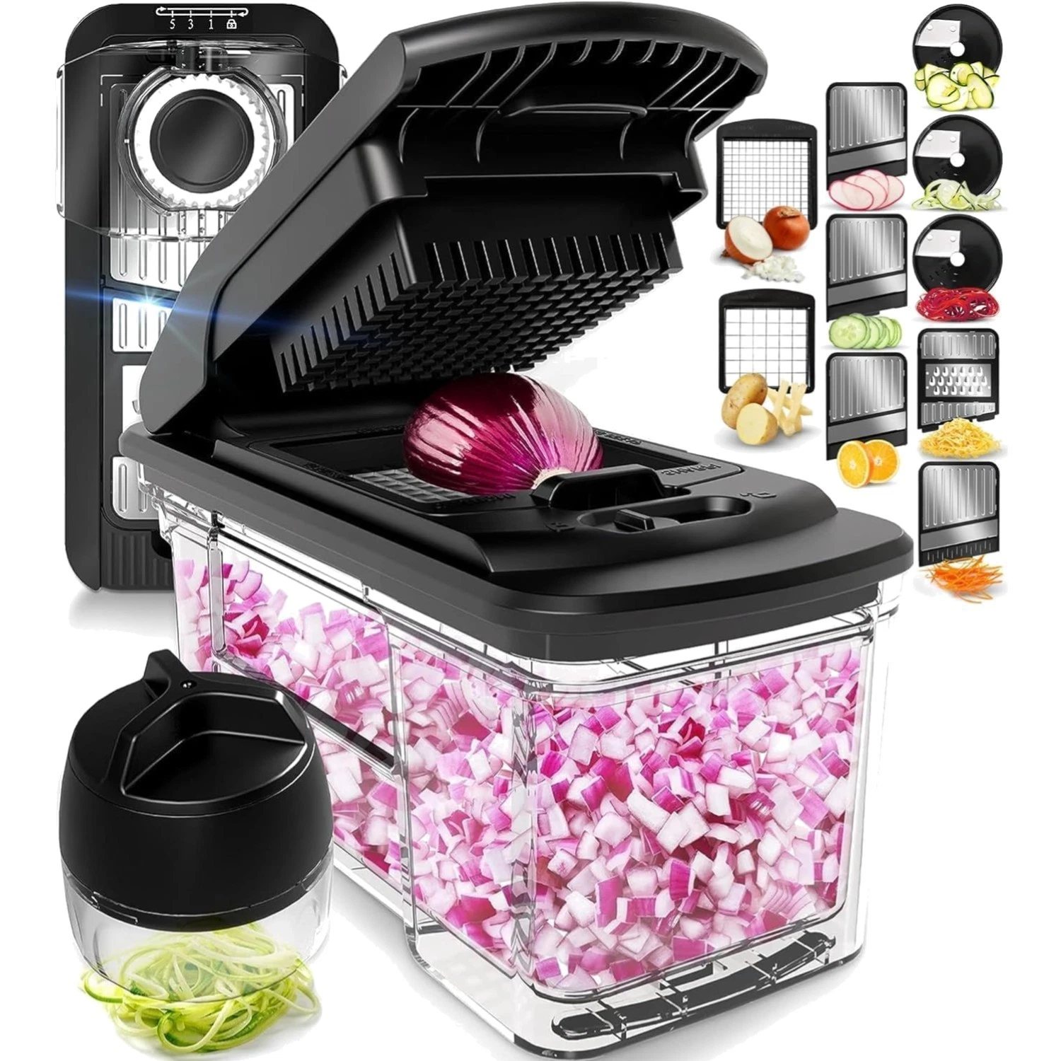 Compact & Safe Stainless Steel Mandoline Slicer - Includes Handheld Spiralizer