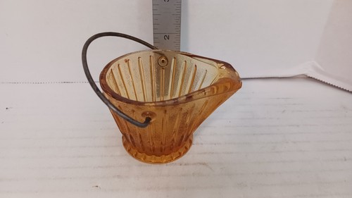 Amber Glass Coal Scuttle Bucket Ashtray Toothpick Holder FREE SHIPPING - Picture 2 of 5