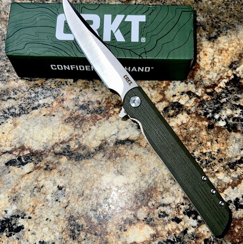 CRKT 3810 LARGE LCK + ASSISTED FLIPPER KNIFE GREEN HANDLE !3.62" STAINLESS BLADE