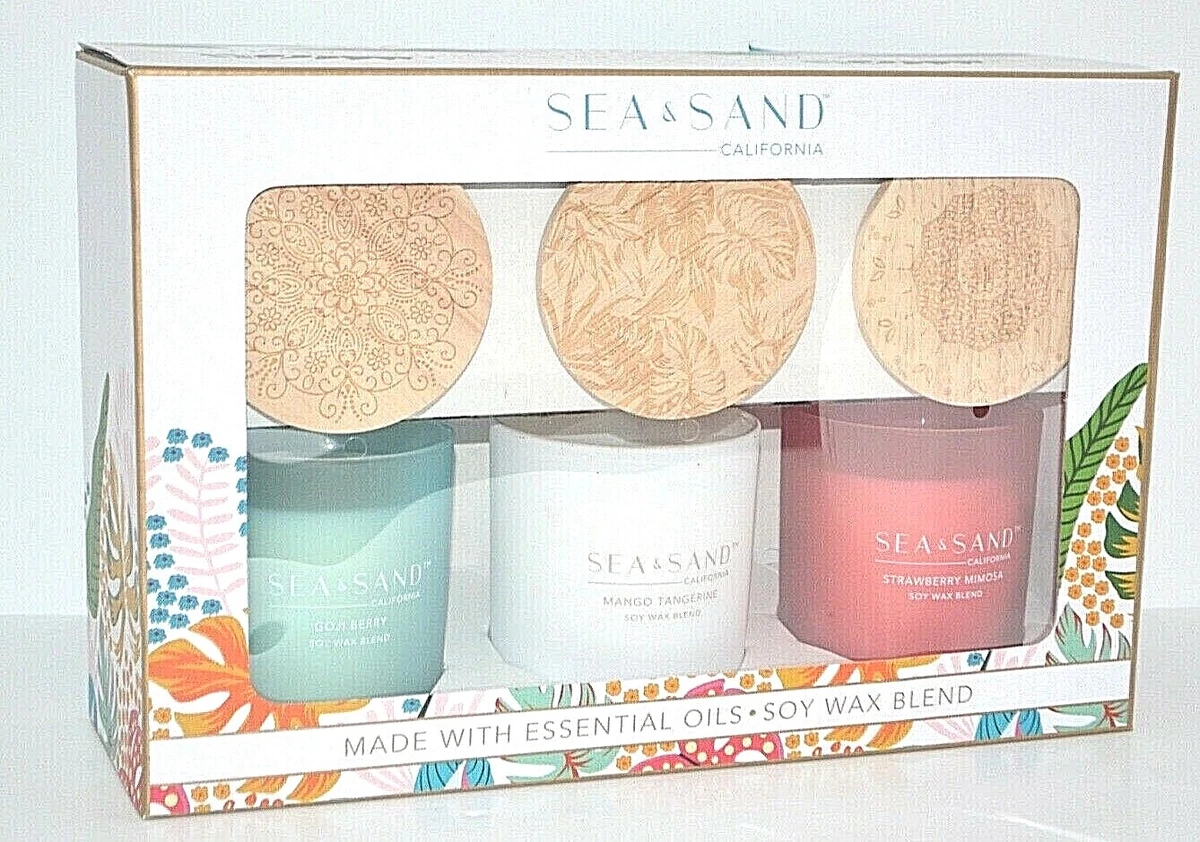 3 PACK SEA & SAND CALIFORNIA ESSENTIAL OILS SOY WAX BLEND CANDLES CANDLE SET