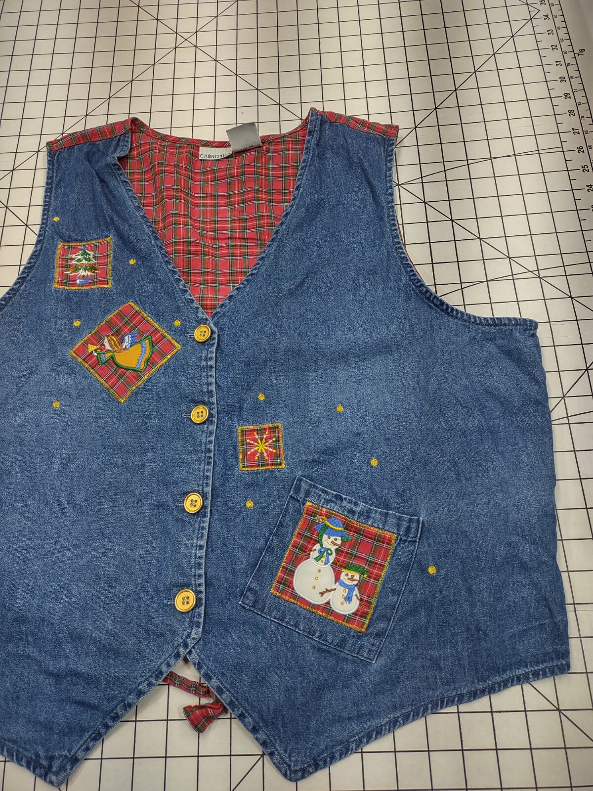 Christmas Vest Denim Plaid 
