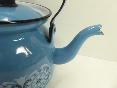VINTAGE FINEL KAJ FRANCK BLUE ENAMEL COFFEE POT TEAPOT VINTAGE MID CENTURY - Picture 3 of 8