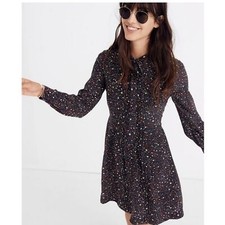 Madewell 100% Silk Balsam Tie-Neck Mini Long Sleeve Dress Starry Night Size Sz 2
