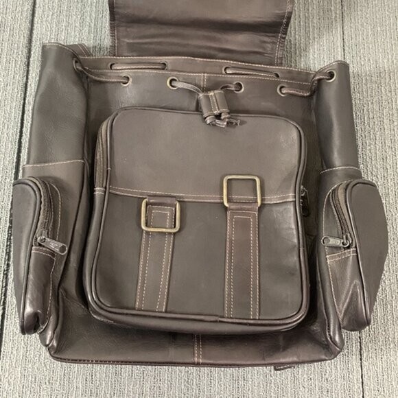 Large Leather Backpack Top Handle Drawstring Trav… - image 8