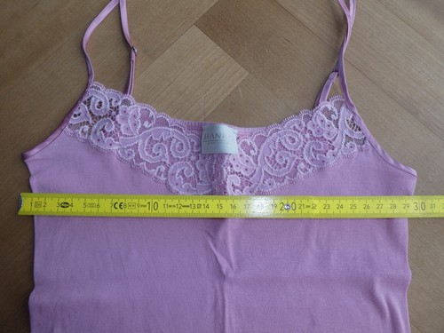 Hanro 34 36 XS Unterhemd Spaghetti Hemd Top Hemdchen SPITZE rosa Baumwolle w.NEU - Bild 3 von 8