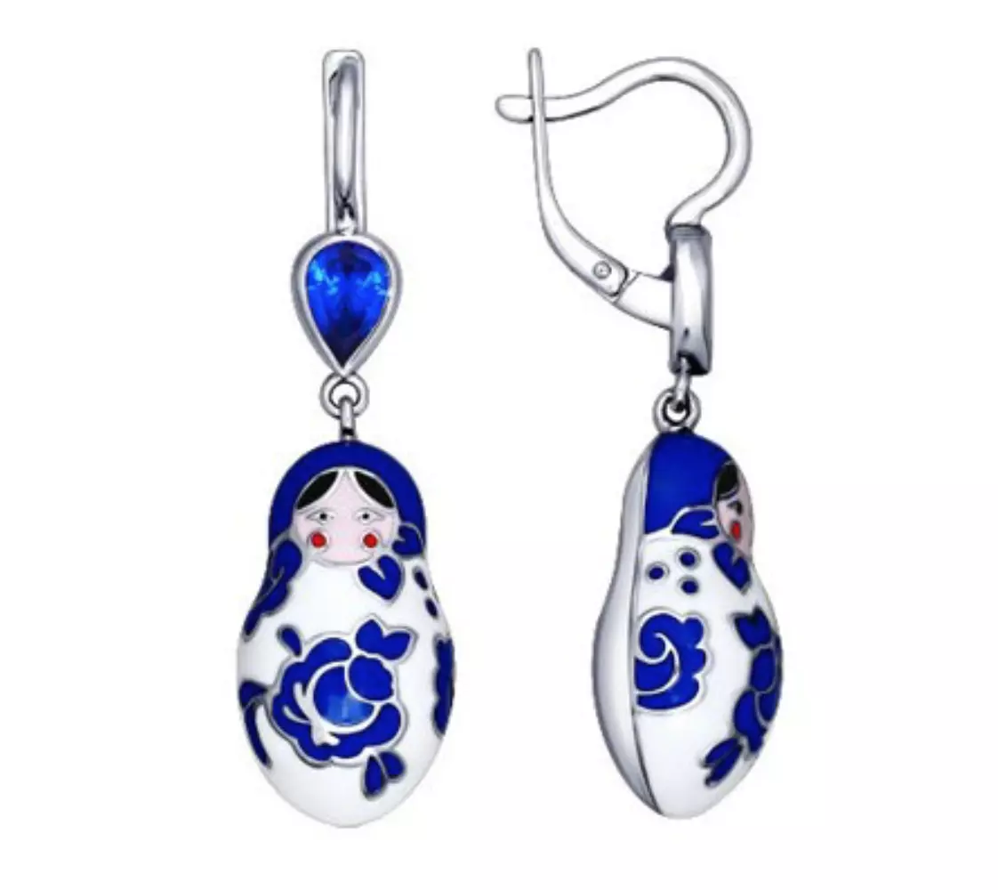 NEW SOKOLOV Fine Jewelry Sterling Silver 925 Enamel Matreshka Earrings Gzhel NWT