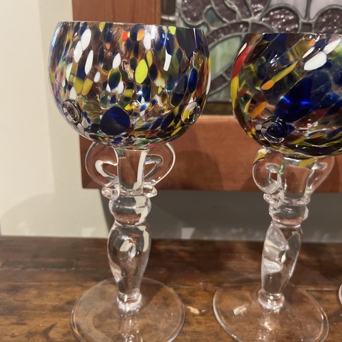 4 Signed Opus Milan Mottl Millefiori Confetti Goblets With Knobs - Picture 5 of 8