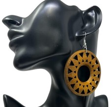 Handcrafted Wooden Earrings with Carved Design - Lightweight Wood Earrings