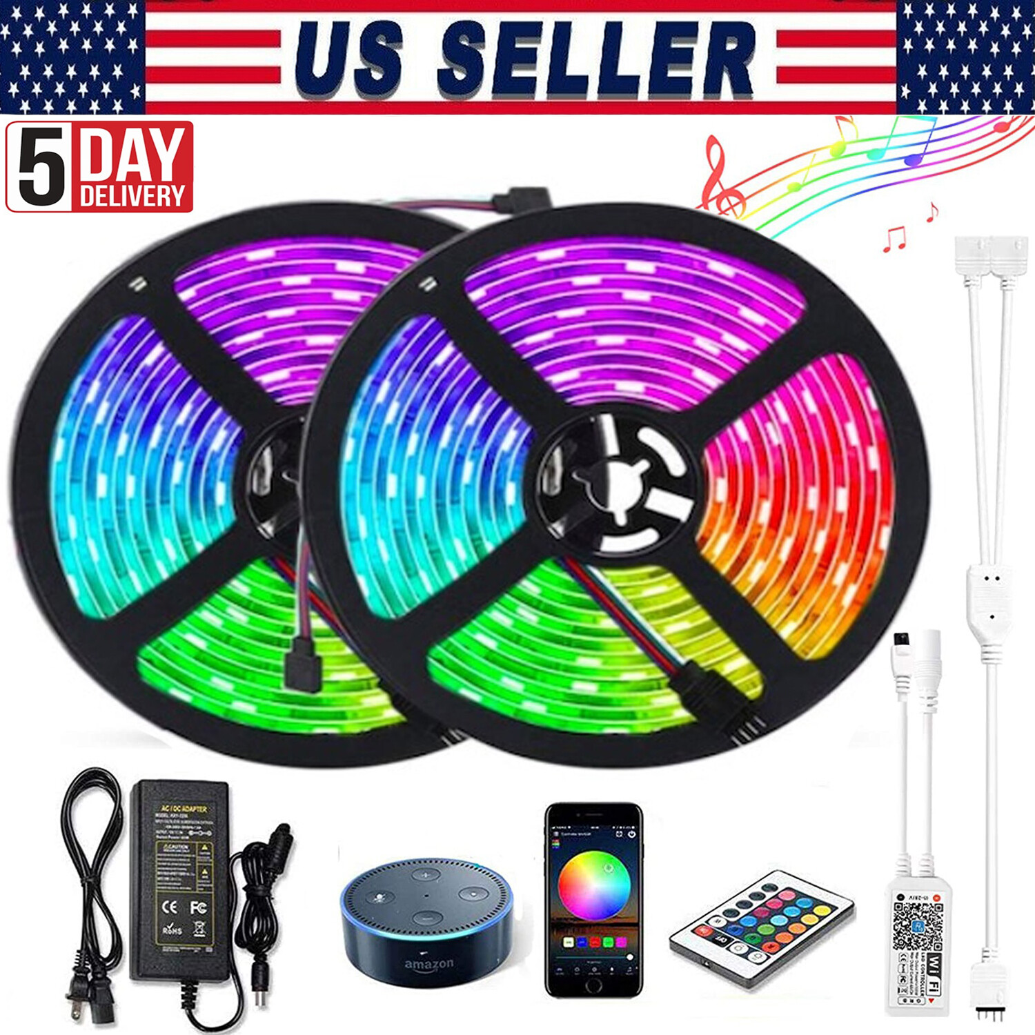 32.8ft Flexible Smart WiFi RGBW LED Strip Light for Alexa Amazon Google  Home 12V | eBay