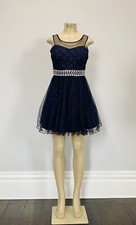 My Michelle Size 7 Navy Blue Beaded & Sparkled Above Knee Prom Dress