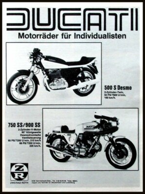 Ducati 500S Desmo / 7500SS und 900SS Werbung