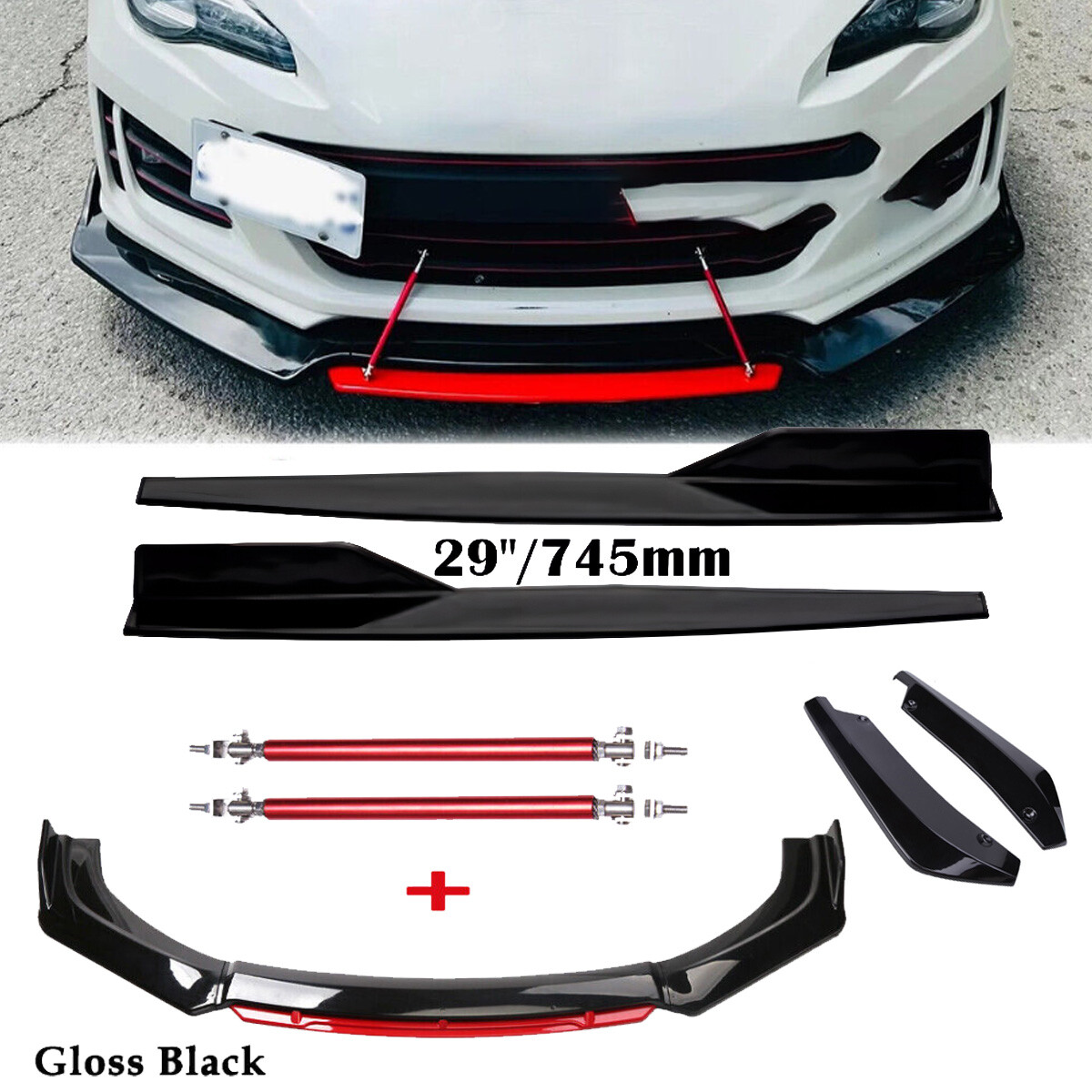 Front Bumper Lip Spoiler Splitter Rear Lip Side Skirt For Subaru WRX STI/BRZ
