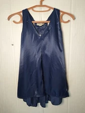 Loft Womens XS Tank Blouse Sleeveless Blue Satin V Neck Open Draped Back NWT