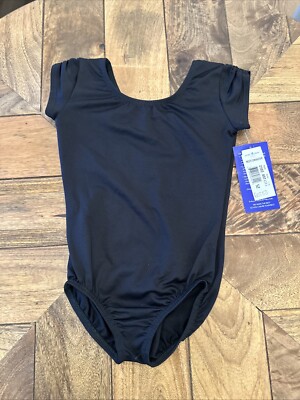 New! Motionwear Black Cap Sleeve Dance Leotard Child 6X-7